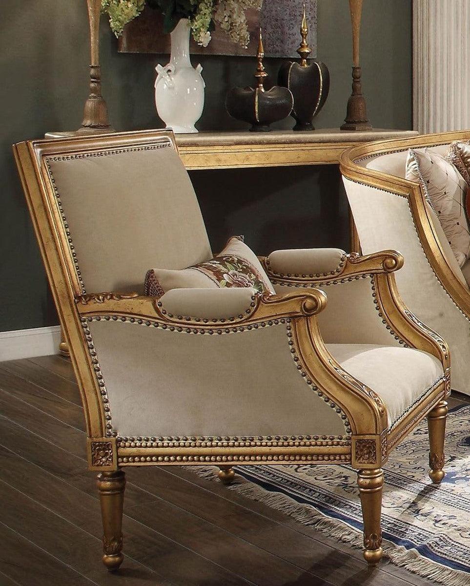 Acme Furniture Daesha Accent Chair in Tan Flannel & Antique Gold 50838 - Ideal Furniture (Fresno,CA)