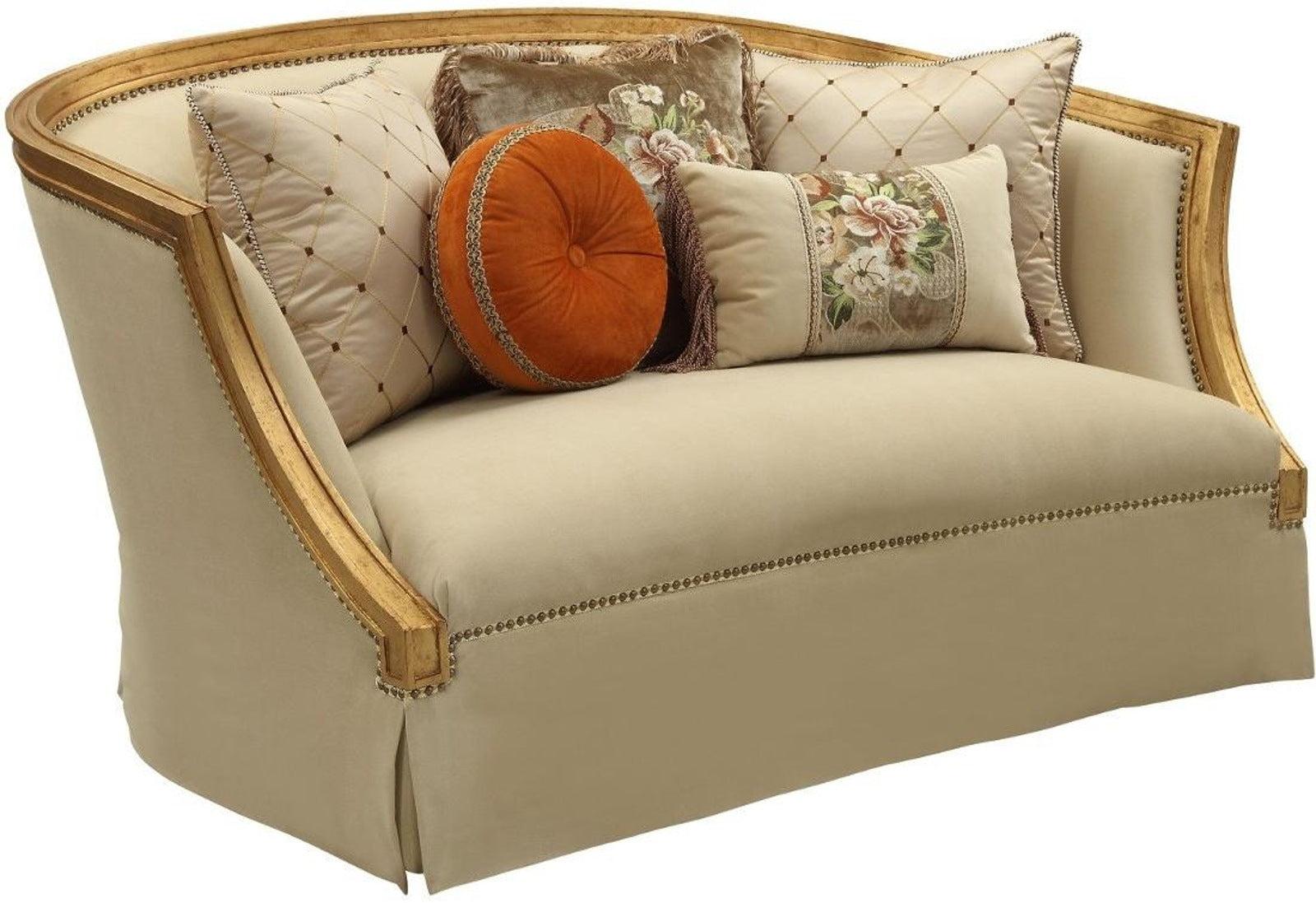 Acme Furniture Daesha Loveseat in Tan Flannel & Antique Gold 50836 - Ideal Furniture (Fresno,CA)