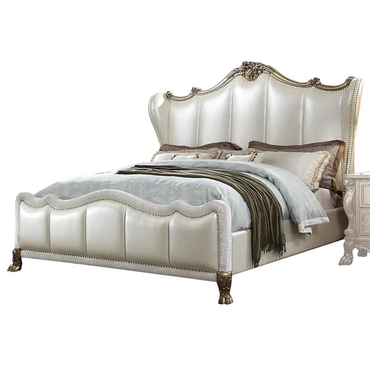 Acme Furniture Dresden II King Bed in Pearl White PU & Gold Patina 27817EK - Ideal Furniture (Fresno,CA)
