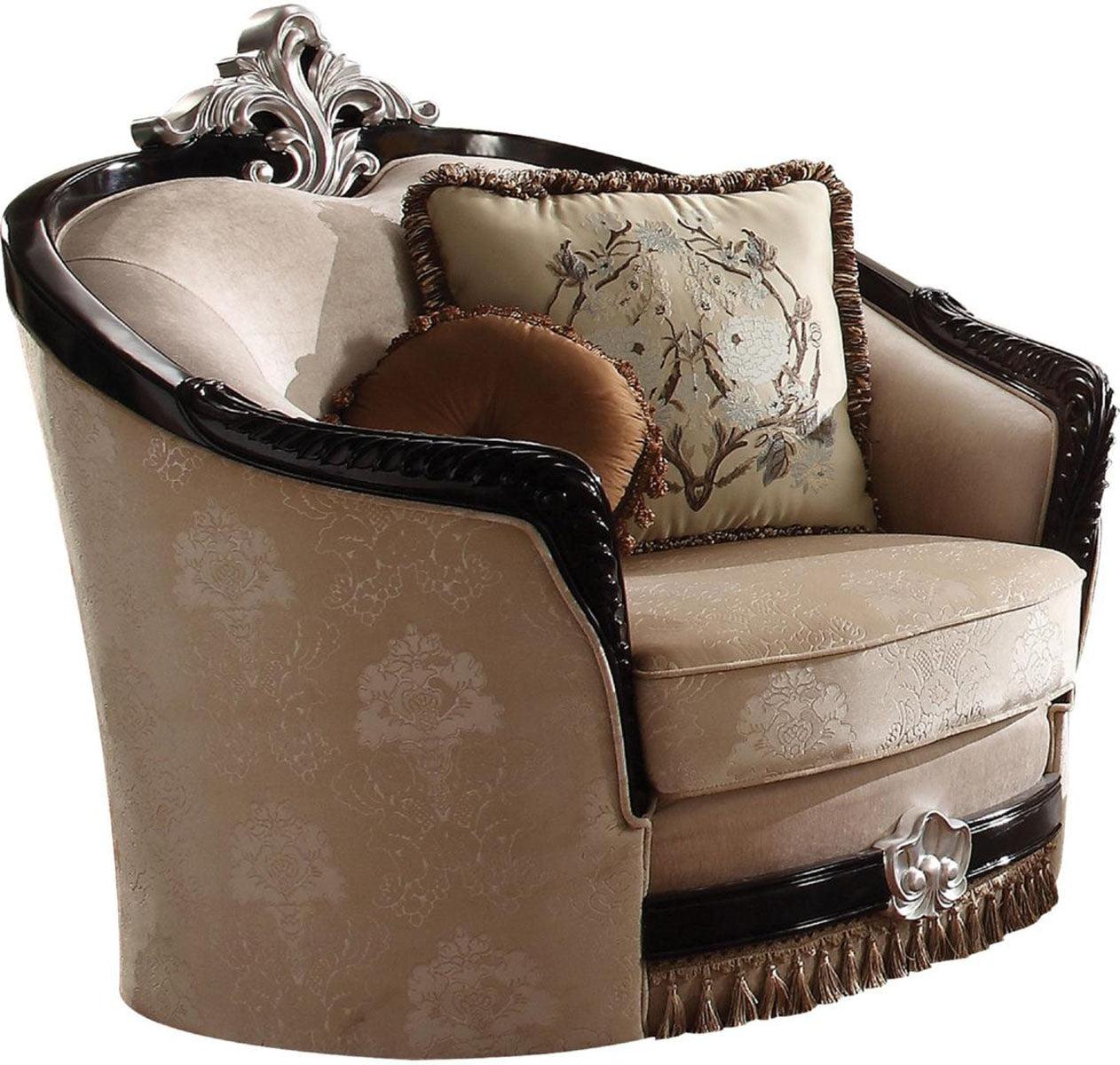 Acme Furniture Ernestine Chair with 2 Pillows in Tan and Black 52112 - Ideal Furniture (Fresno,CA)