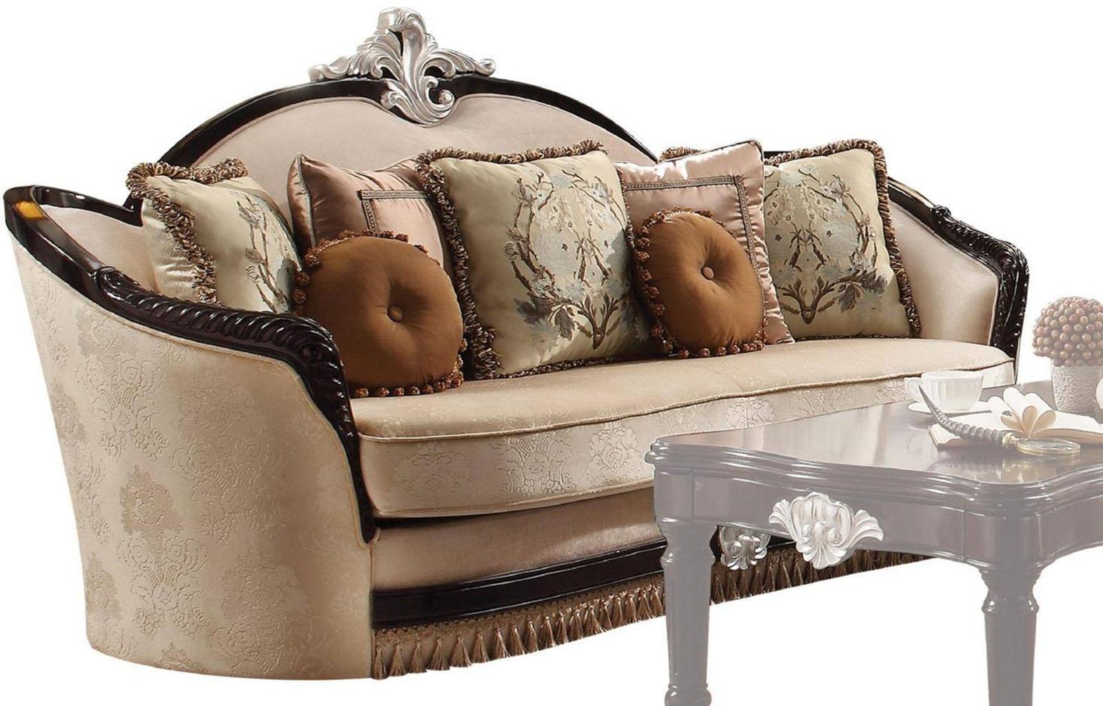 Acme Furniture Ernestine Loveseat with 6 Pillows in Tan and Black 52111 - Ideal Furniture (Fresno,CA)