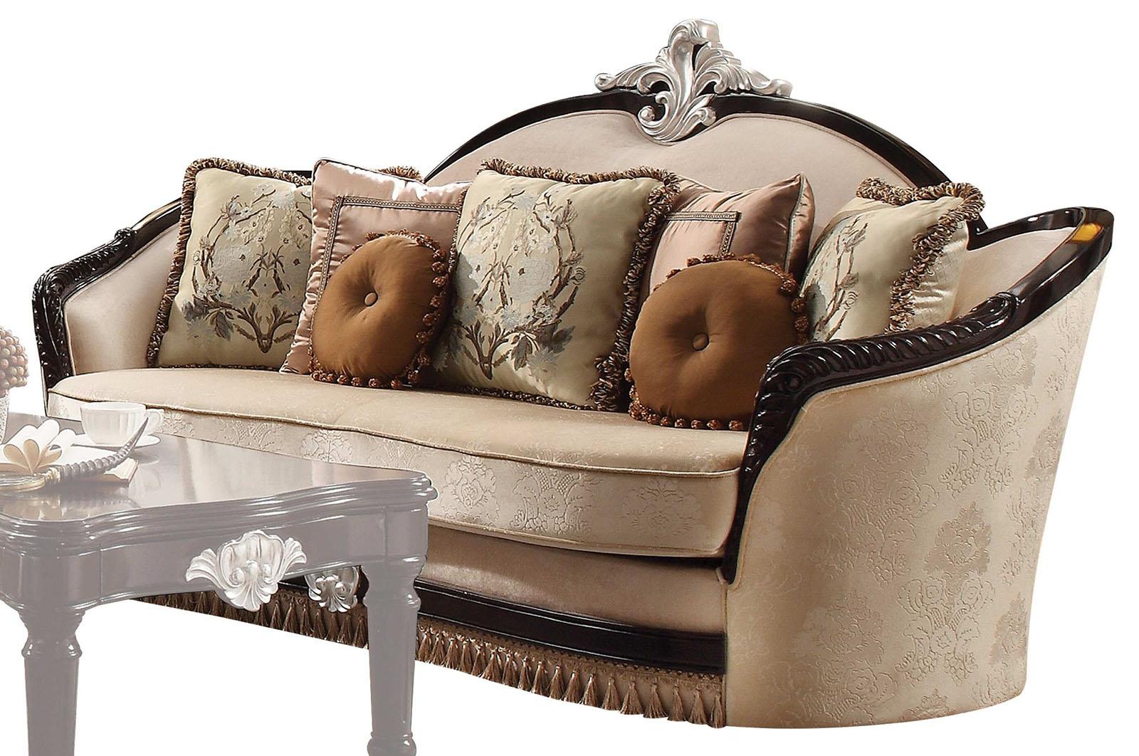 Acme Furniture Ernestine Sofa with 7 Pillows in Tan and Black 52110 - Ideal Furniture (Fresno,CA)