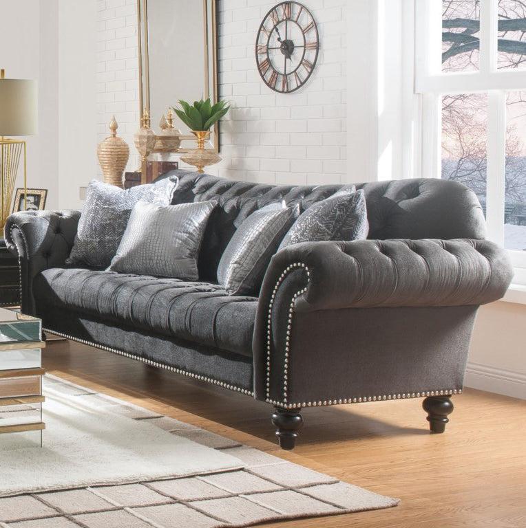 Acme Furniture Gaura Sofa in Dark Gray Velvet 53090 - Ideal Furniture (Fresno,CA)