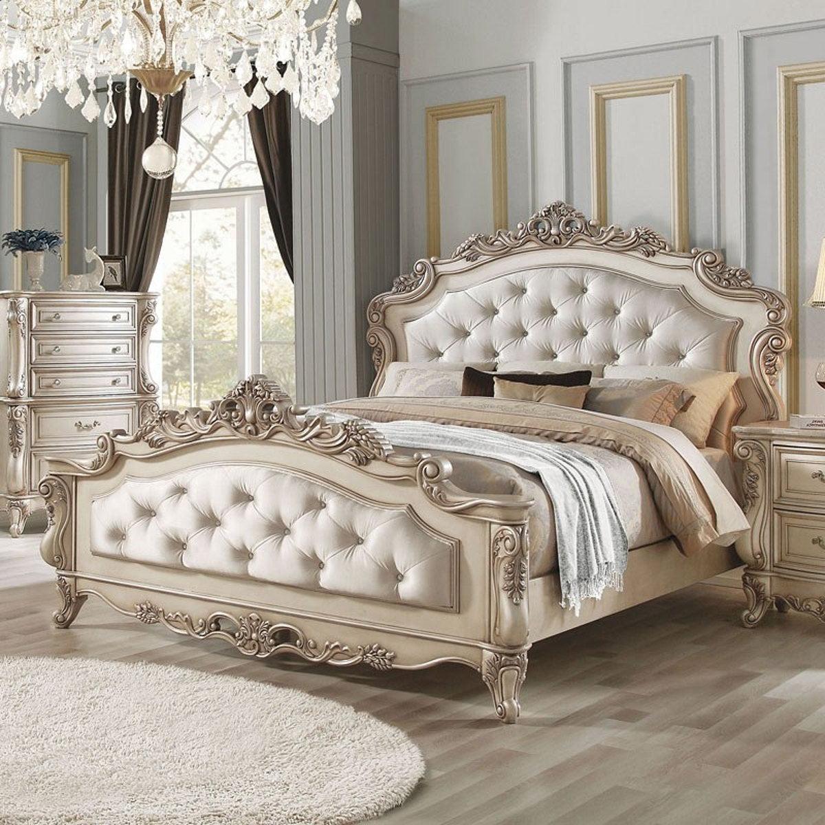 Acme Furniture Gorsedd King Panel Bed in Antique White - Ideal Furniture (Fresno,CA)
