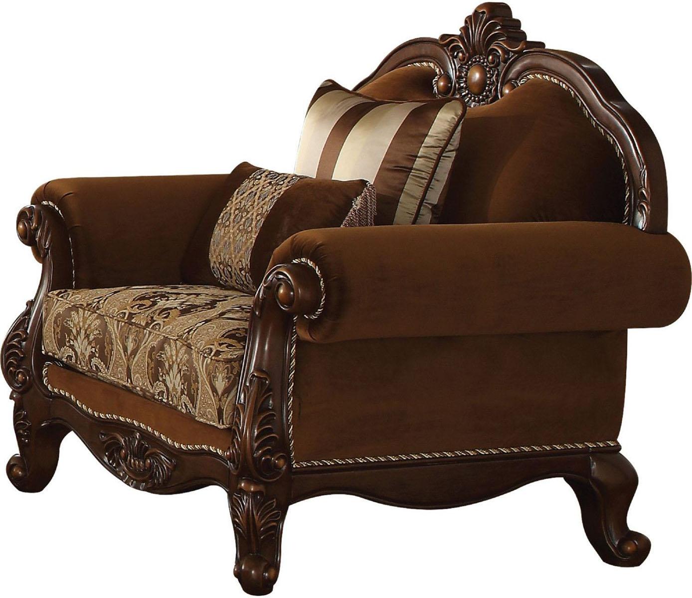 Acme Furniture Jardena Chair with 2 Pillows in Cherry Oak 50657 - Ideal Furniture (Fresno,CA)
