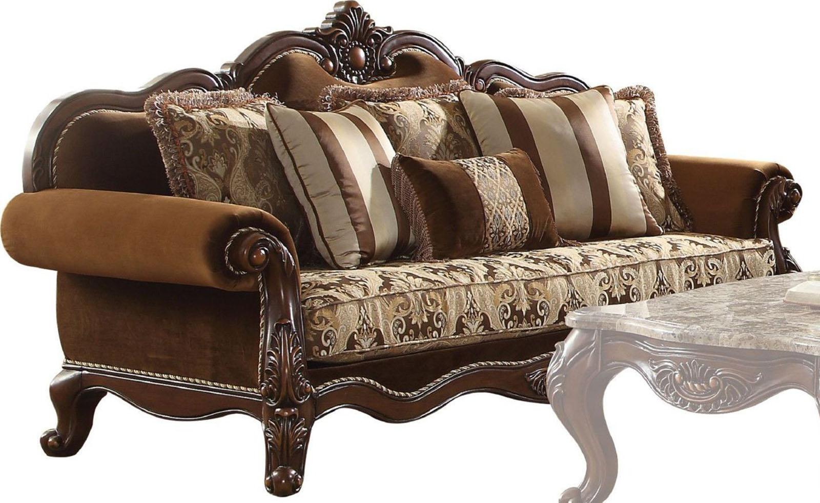 Acme Furniture Jardena Sofa with 6 Pillows in Cherry Oak 50655 - Ideal Furniture (Fresno,CA)