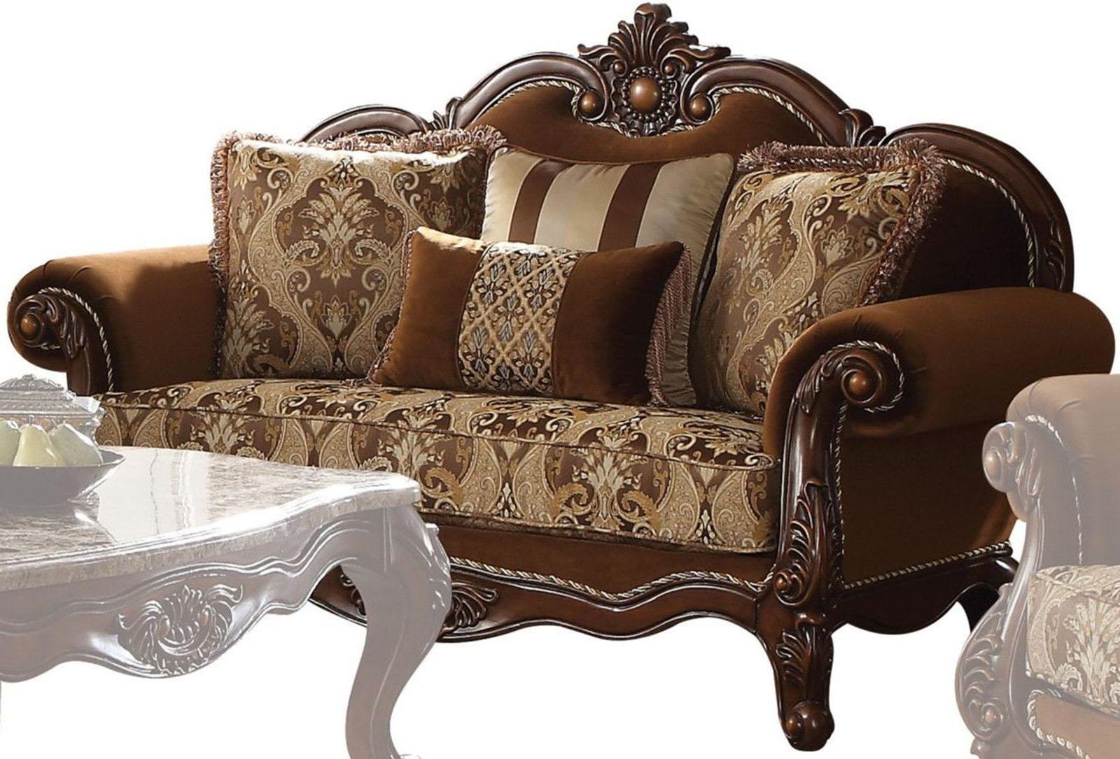 Acme Furniture Jardena Loveseat with 4 Pillows in Cherry Oak 50656 - Ideal Furniture (Fresno,CA)