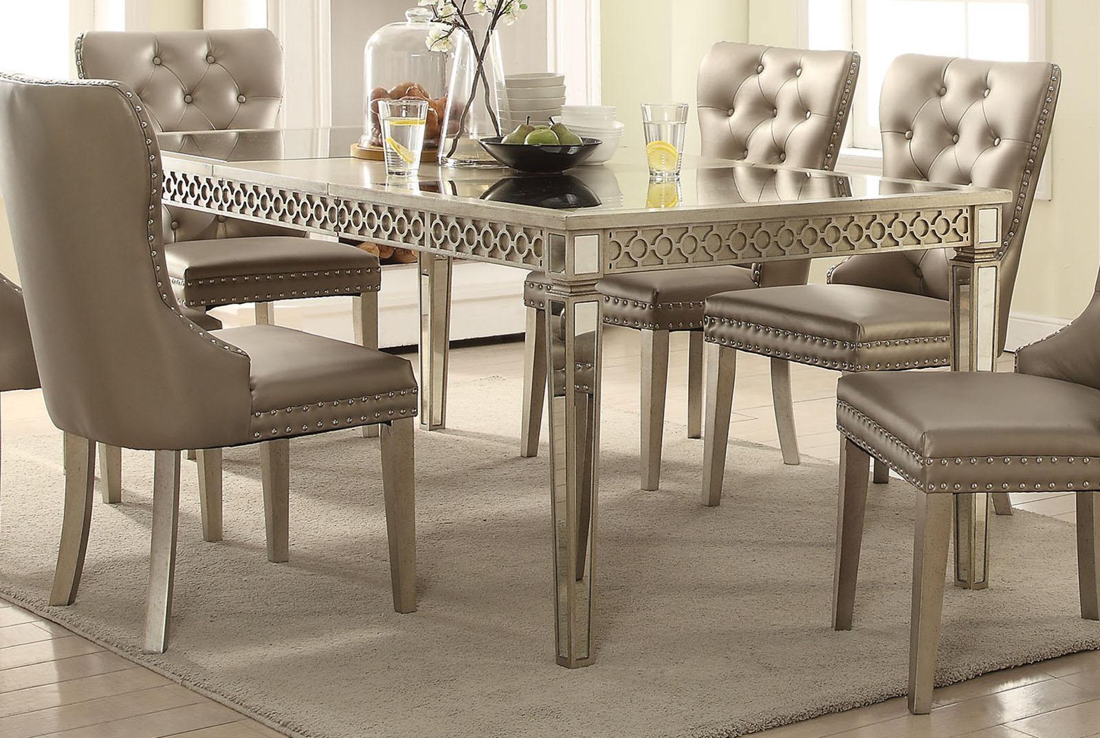 Acme Furniture Kacela Dining Table in Mirror and Champagne 72155 - Ideal Furniture (Fresno,CA)