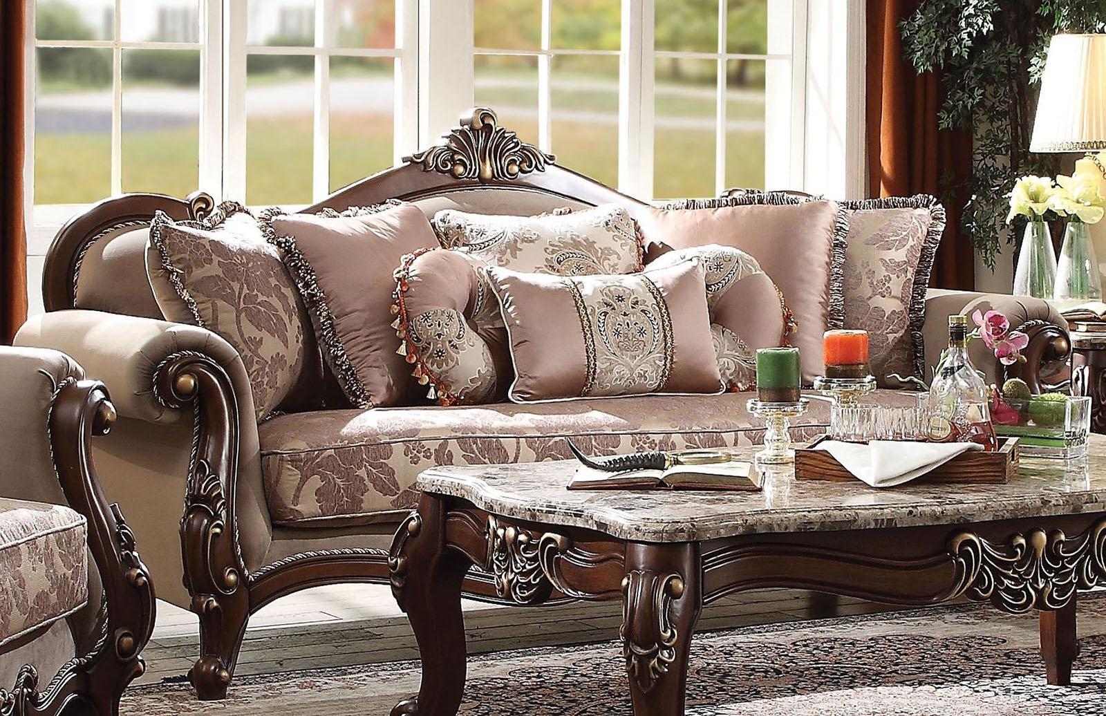 Acme Furniture Mehadi Sofa with 8 Pillows in Walnut 50690 - Ideal Furniture (Fresno,CA)