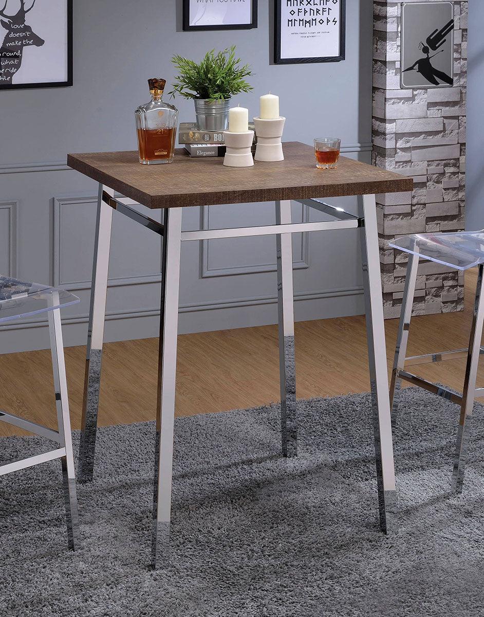 Acme Furniture Nadie Square Bar Table in Chrome and Oak 72595 - Ideal Furniture (Fresno,CA)