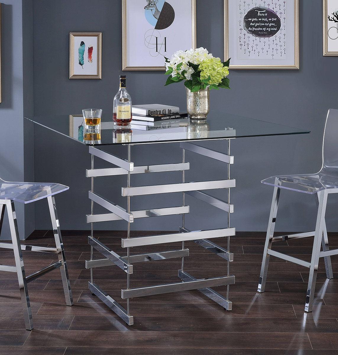 Acme Furniture Nadie Square Counter Height Table in Chrome 72590 - Ideal Furniture (Fresno,CA)