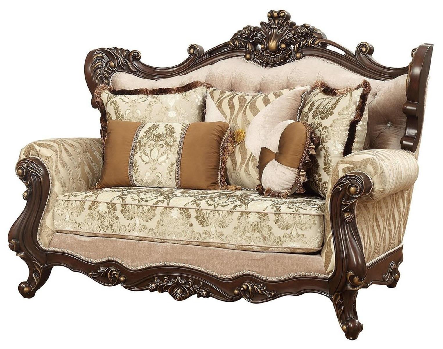Acme Furniture Shalisa Loveseat with 5 Pillows in Walnut 51051 - Ideal Furniture (Fresno,CA)