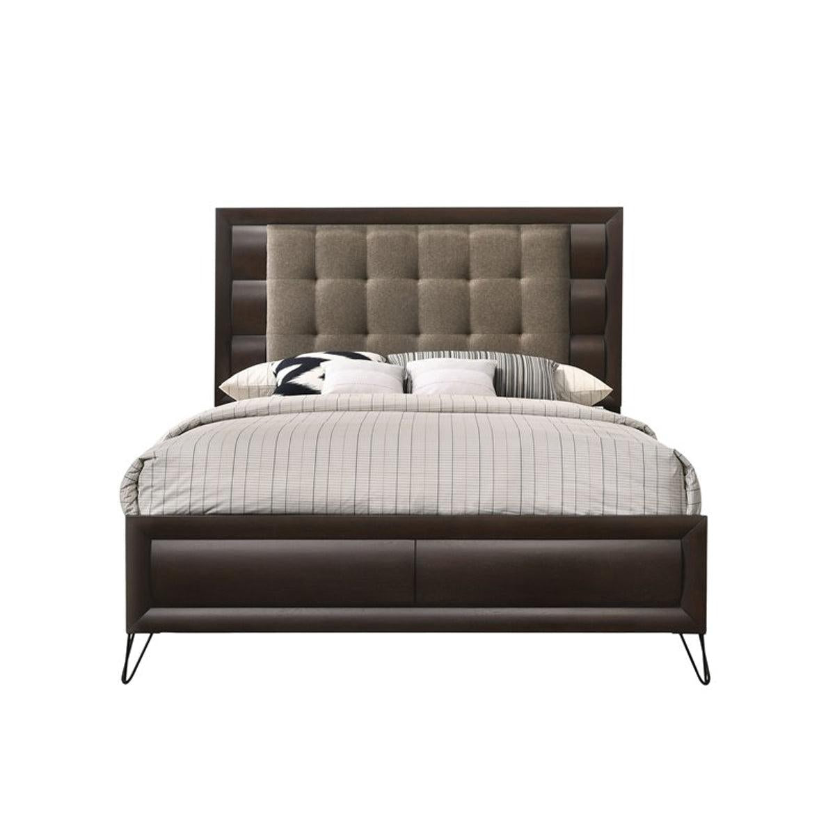 Acme Furniture Tablita Upholstered King Bed in Dark Merlot 27457EK - Ideal Furniture (Fresno,CA)