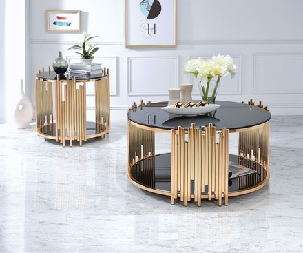 Acme Furniture Tanquin End Table in Gold/Black 84492 - Ideal Furniture (Fresno,CA)
