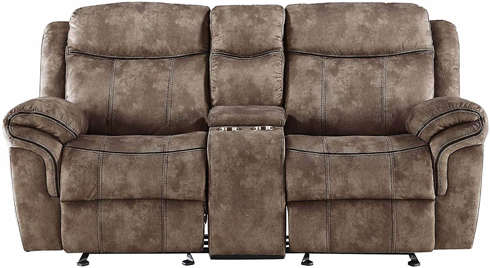 Acme Furniture Zubaida Motion Loveseat with Console in 2-Tone Chocolate Velvet 55021 - Ideal Furniture (Fresno,CA)