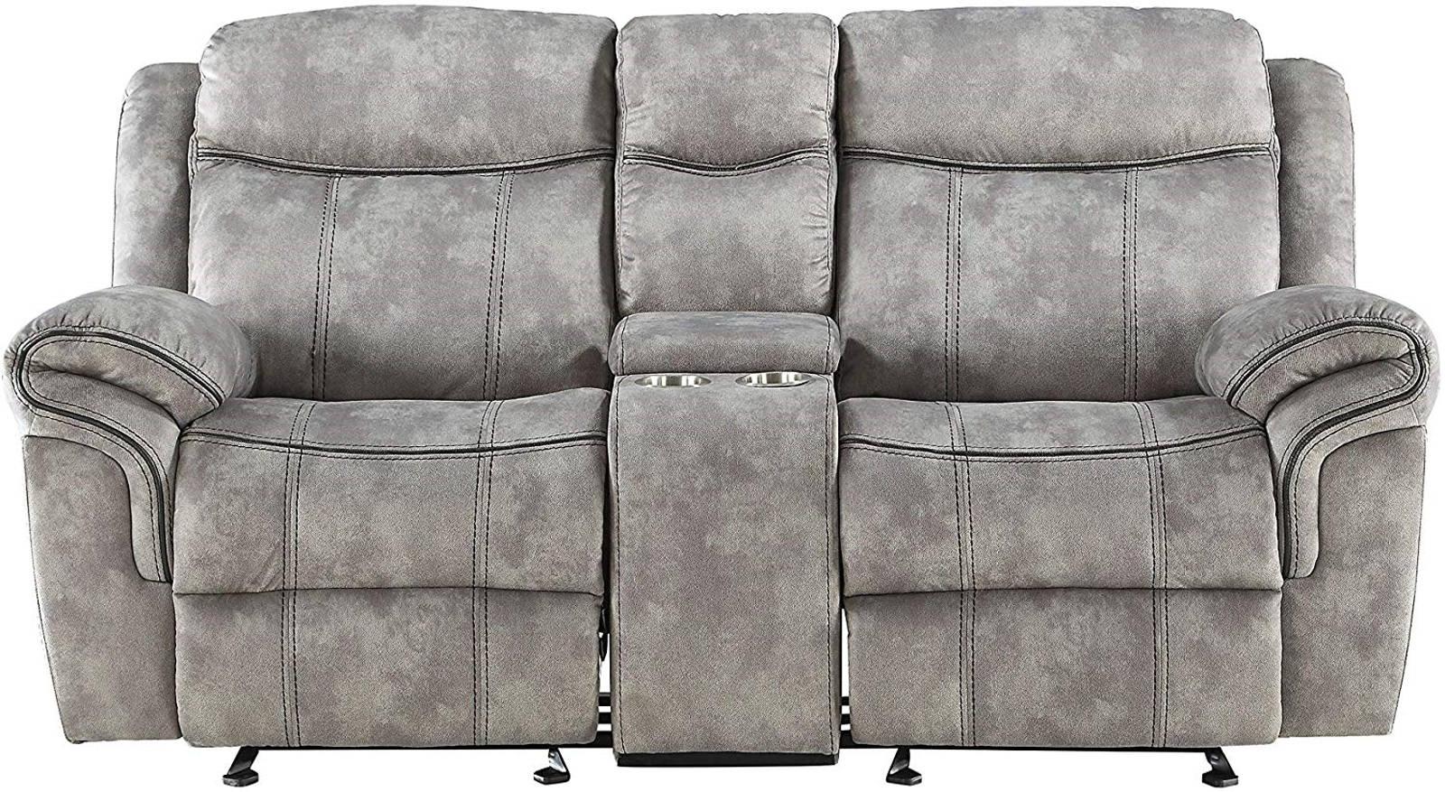 Acme Furniture Zubaida Motion Loveseat with Console in 2-Tone Gray Velvet 55026 - Ideal Furniture (Fresno,CA)