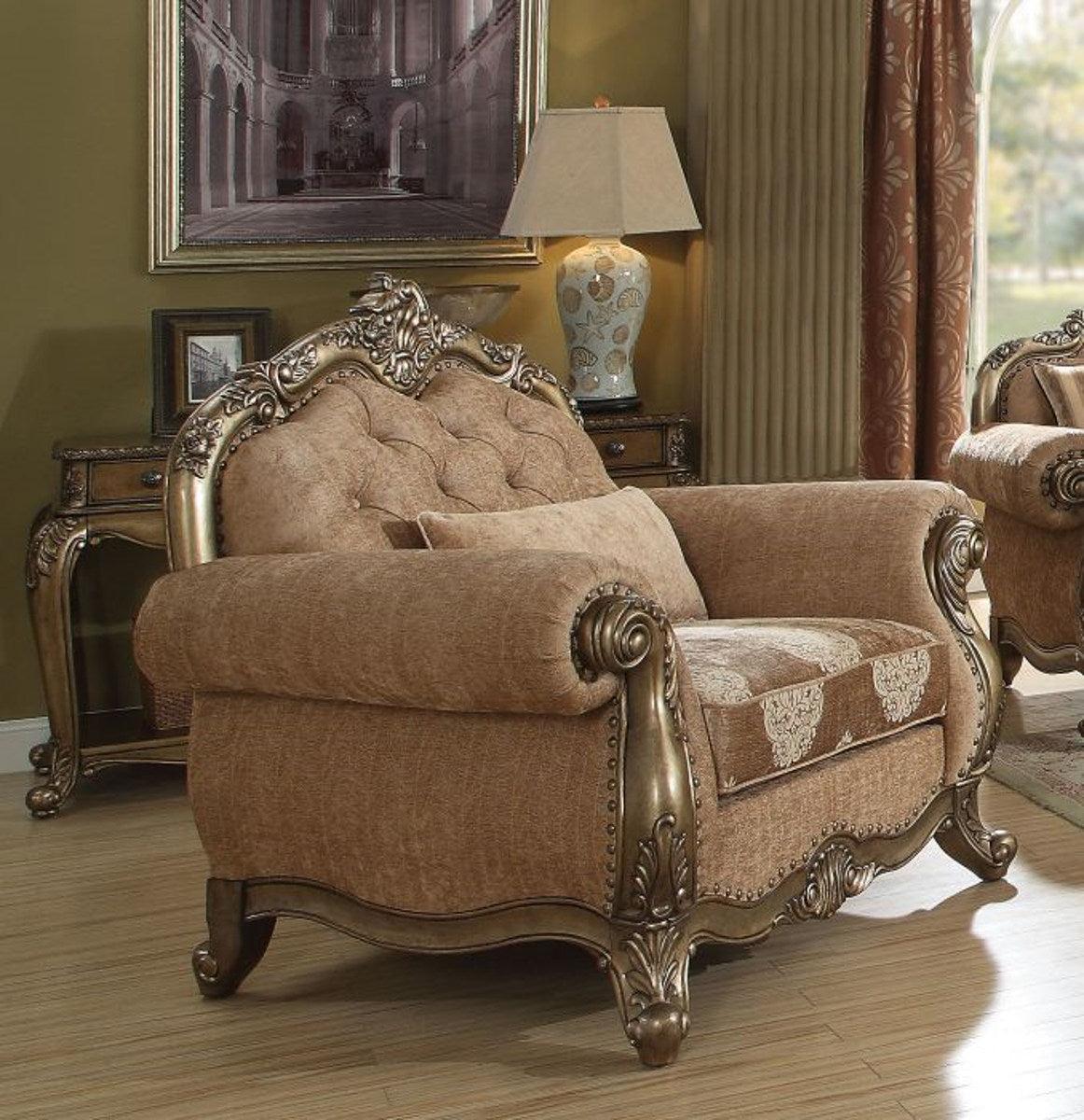 Acme Ragenardus Chair with 1 Pillow in Fabric & Vintage Oak 56032 - Ideal Furniture (Fresno,CA)