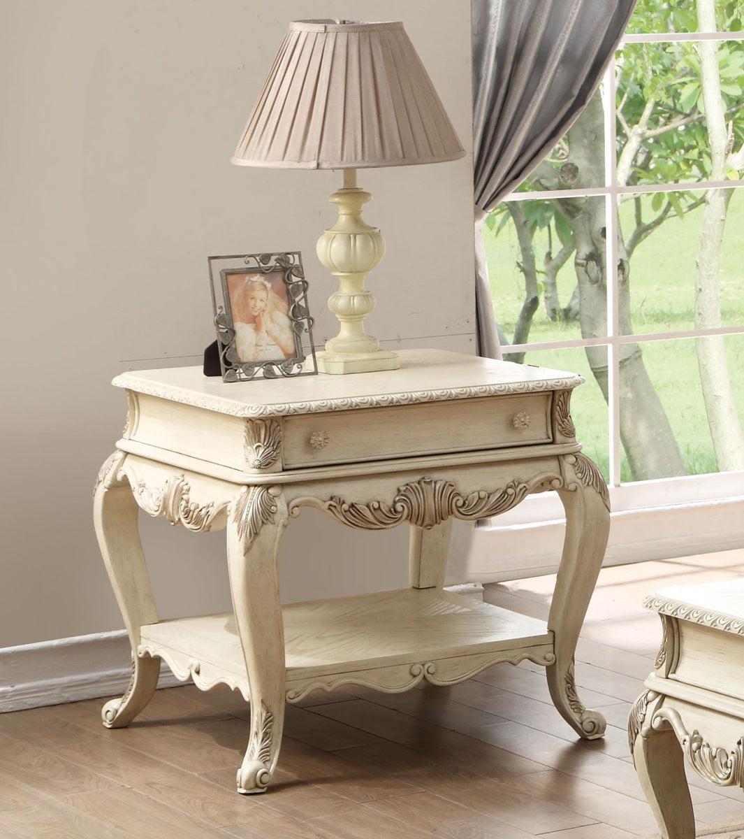 Acme Ragenardus End Table in Antique White 86022 - Ideal Furniture (Fresno,CA)