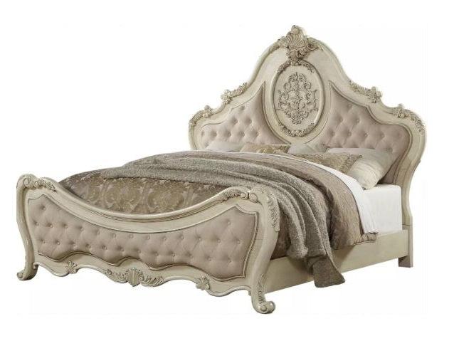 Acme Ragenardus Queen Bed in Antique White 27010Q - Ideal Furniture (Fresno,CA)