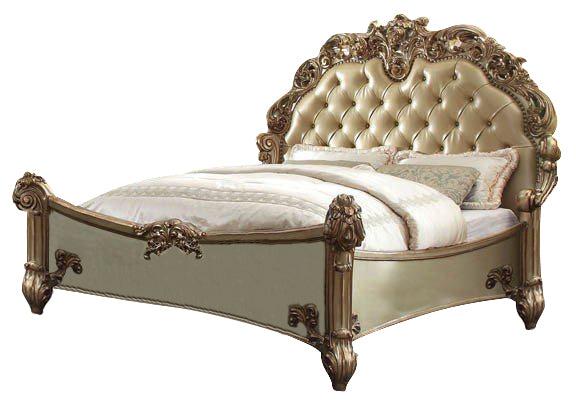 Acme Vendome Button Tufted King Bed in Gold Patina 22997EK - Ideal Furniture (Fresno,CA)