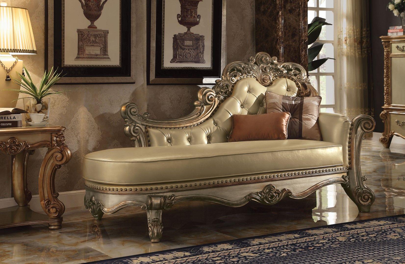Acme Vendome Chaise in Gold Patina 96485 - Ideal Furniture (Fresno,CA)