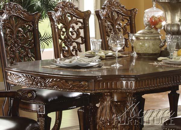Acme Vendome Double Pedestal Dining Table in Cherry - Ideal Furniture (Fresno,CA)