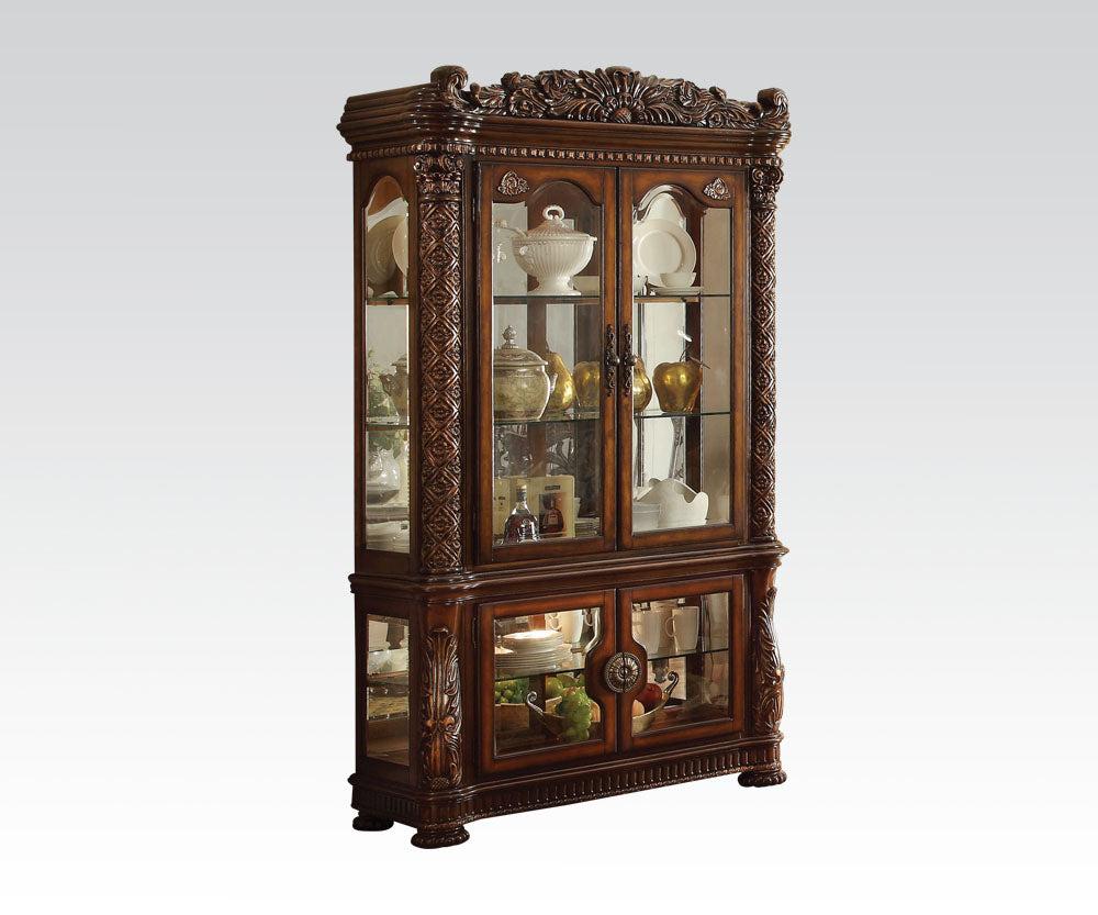 Acme Vendome Curio Cabinet with Mirror Back in Cherry 62023 - Ideal Furniture (Fresno,CA)