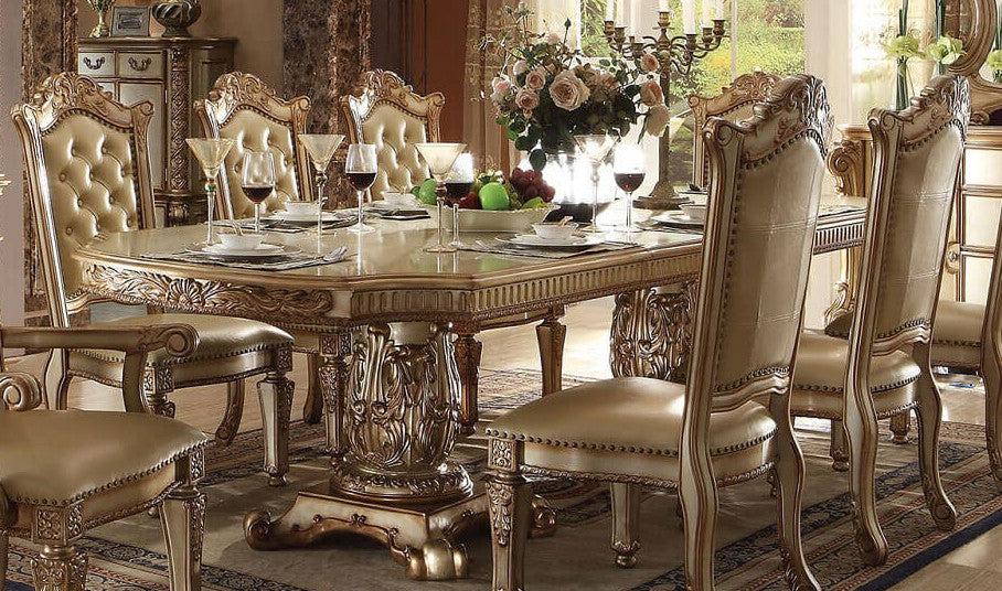 Acme Vendome Double Pedestal Dining Table in Gold Patina 63000 - Ideal Furniture (Fresno,CA)