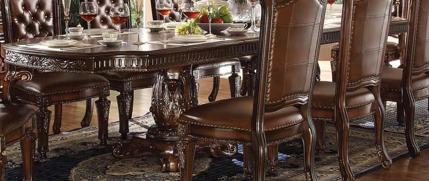 Acme Vendome Double Pedestal Dining Table with Two Leaves in Cherry 62000 - Ideal Furniture (Fresno,CA)