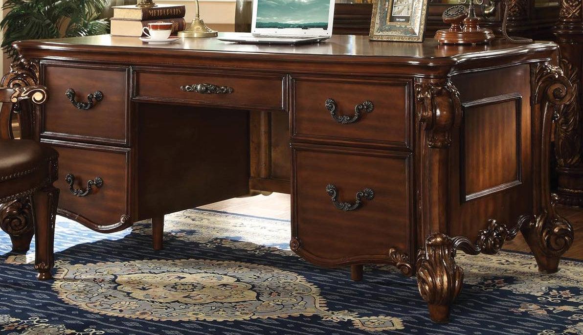 Acme Vendome Five Drawer Double Pedestal Desk in Cherry 92125 - Ideal Furniture (Fresno,CA)