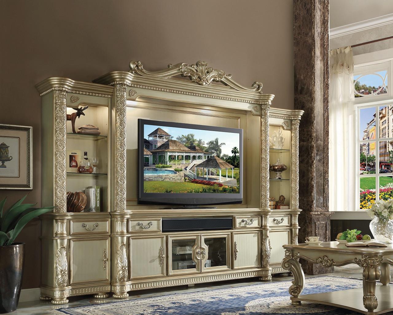 Acme Vendome Entertainment Center in Gold Patina 91310 - Ideal Furniture (Fresno,CA)