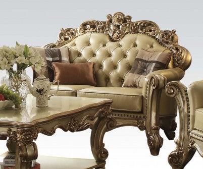 Acme Vendome Loveseat w/ 3 Pillows in Gold Patina 53001 - Ideal Furniture (Fresno,CA)