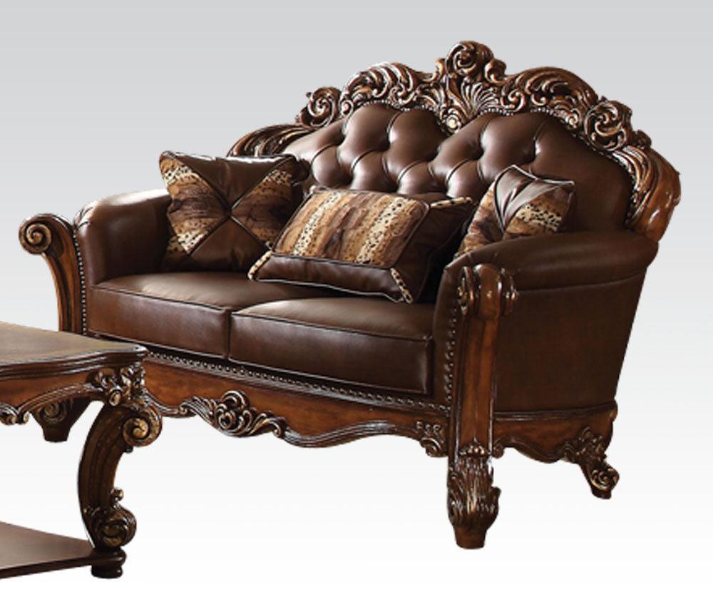 Acme Vendome Loveseat with 2 Pillows in Cherry 52002 - Ideal Furniture (Fresno,CA)