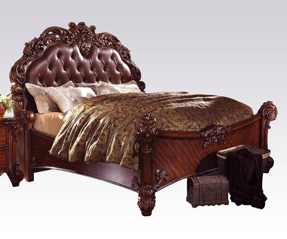 Acme Vendome King Panel Bed with Button Tufted Headboard in Cherry 21997EK - Ideal Furniture (Fresno,CA)