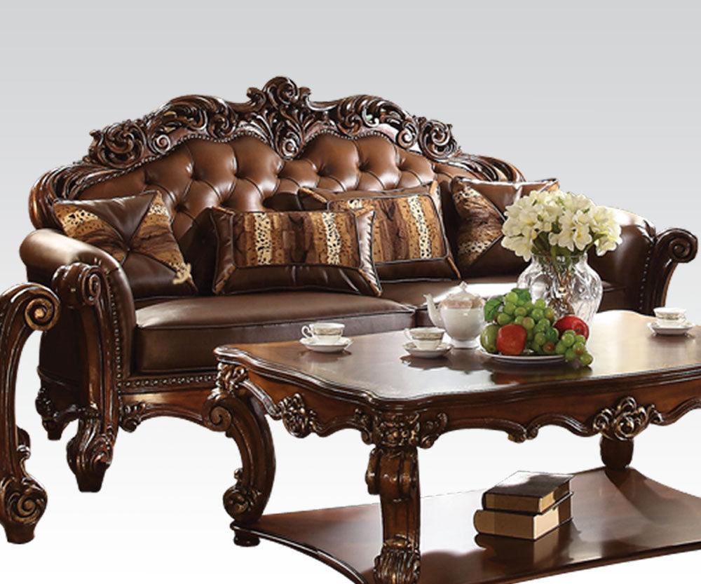 Acme Vendome Stationary Sofa with 3 Pillows in Cherry 52001 - Ideal Furniture (Fresno,CA)