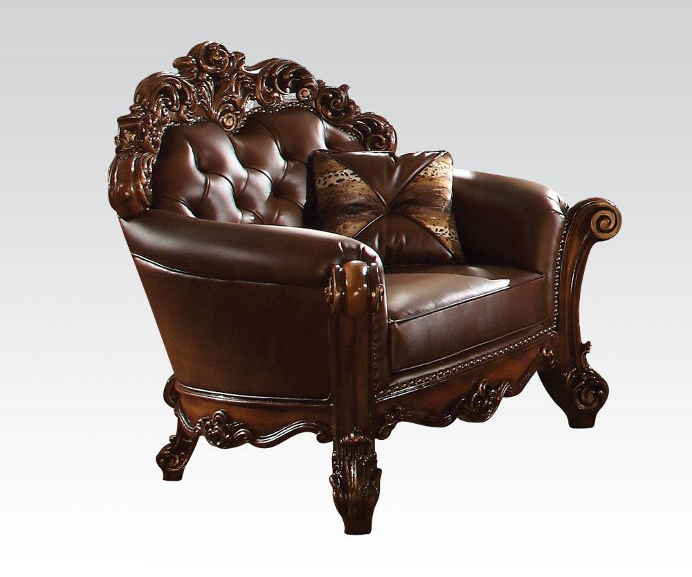 Acme Vendome Upholstered Chair with 1 Pillow in Cherry 52003 - Ideal Furniture (Fresno,CA)