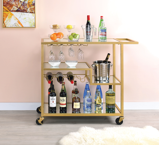 Adamsen Champagne & Mirror Serving Cart - Ideal Furniture (Fresno,CA)