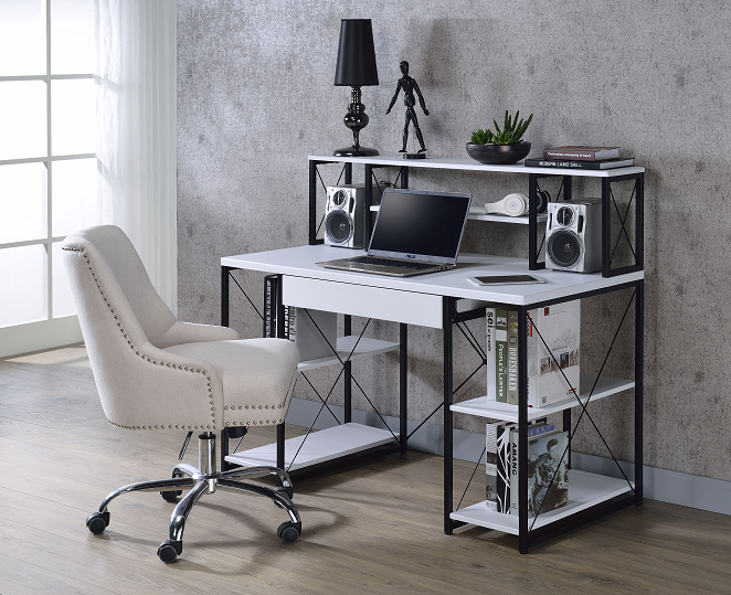 Amiel White & Black Desk - Ideal Furniture (Fresno,CA)