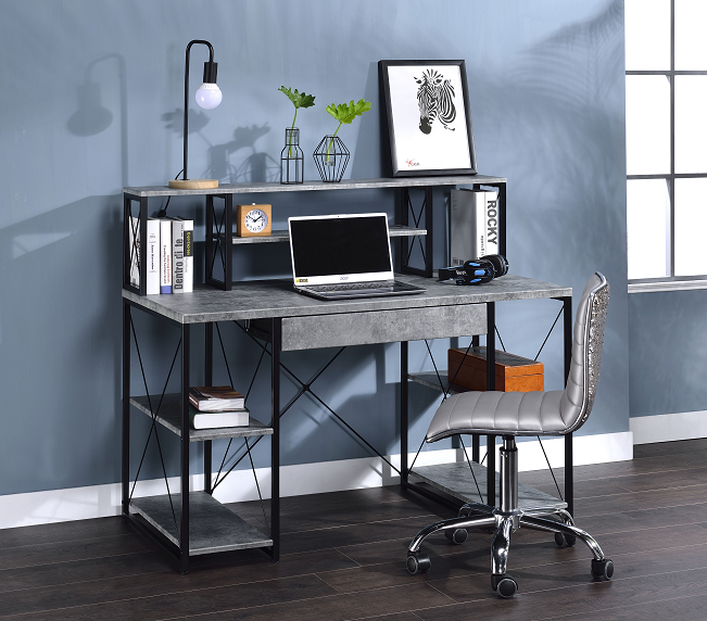 Amiel Faux Concrete & Black Desk - Ideal Furniture (Fresno,CA)