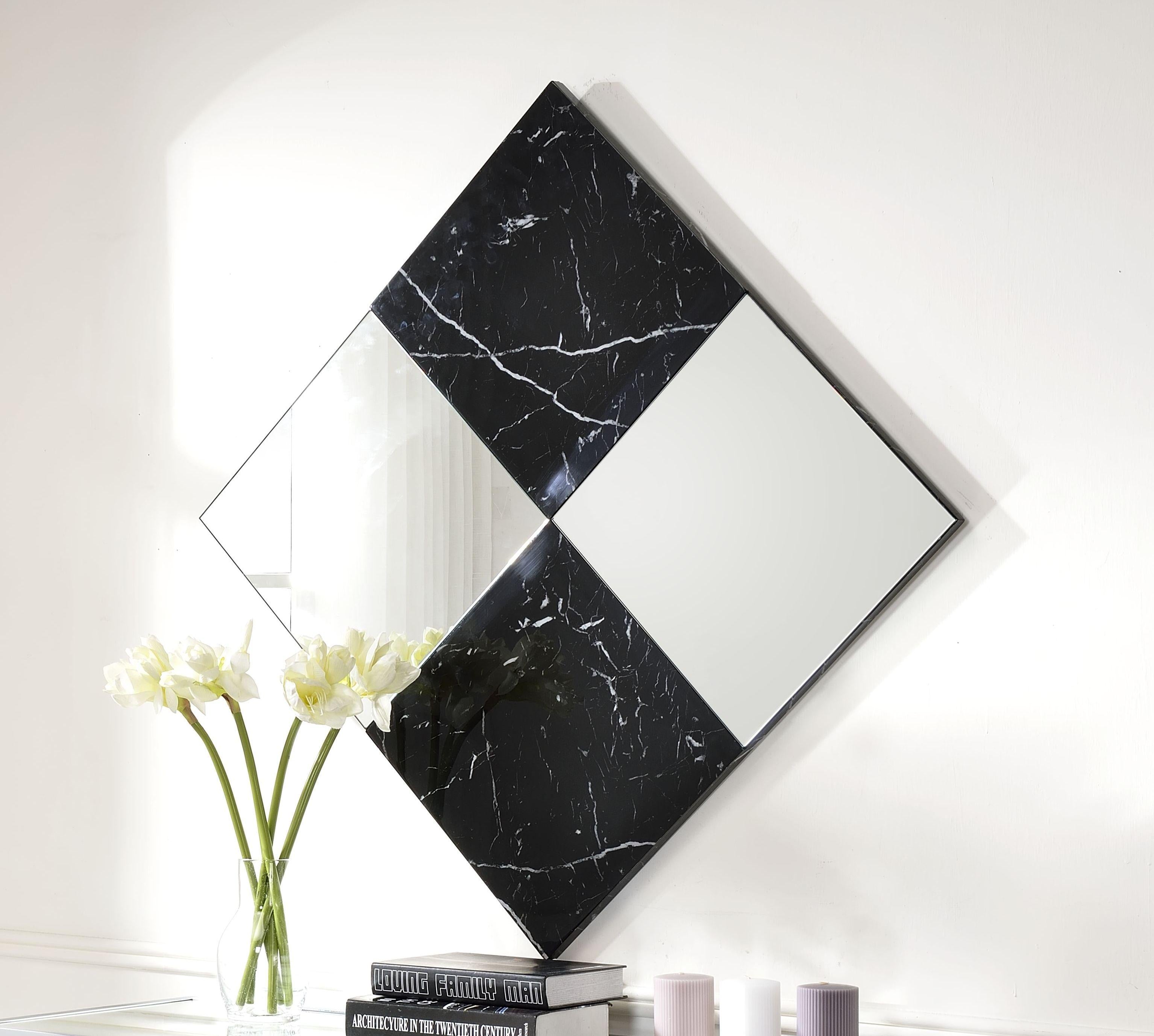 Angwin Mirrored & Faux Marble Accent Mirror (Wall) - Ideal Furniture (Fresno,CA)