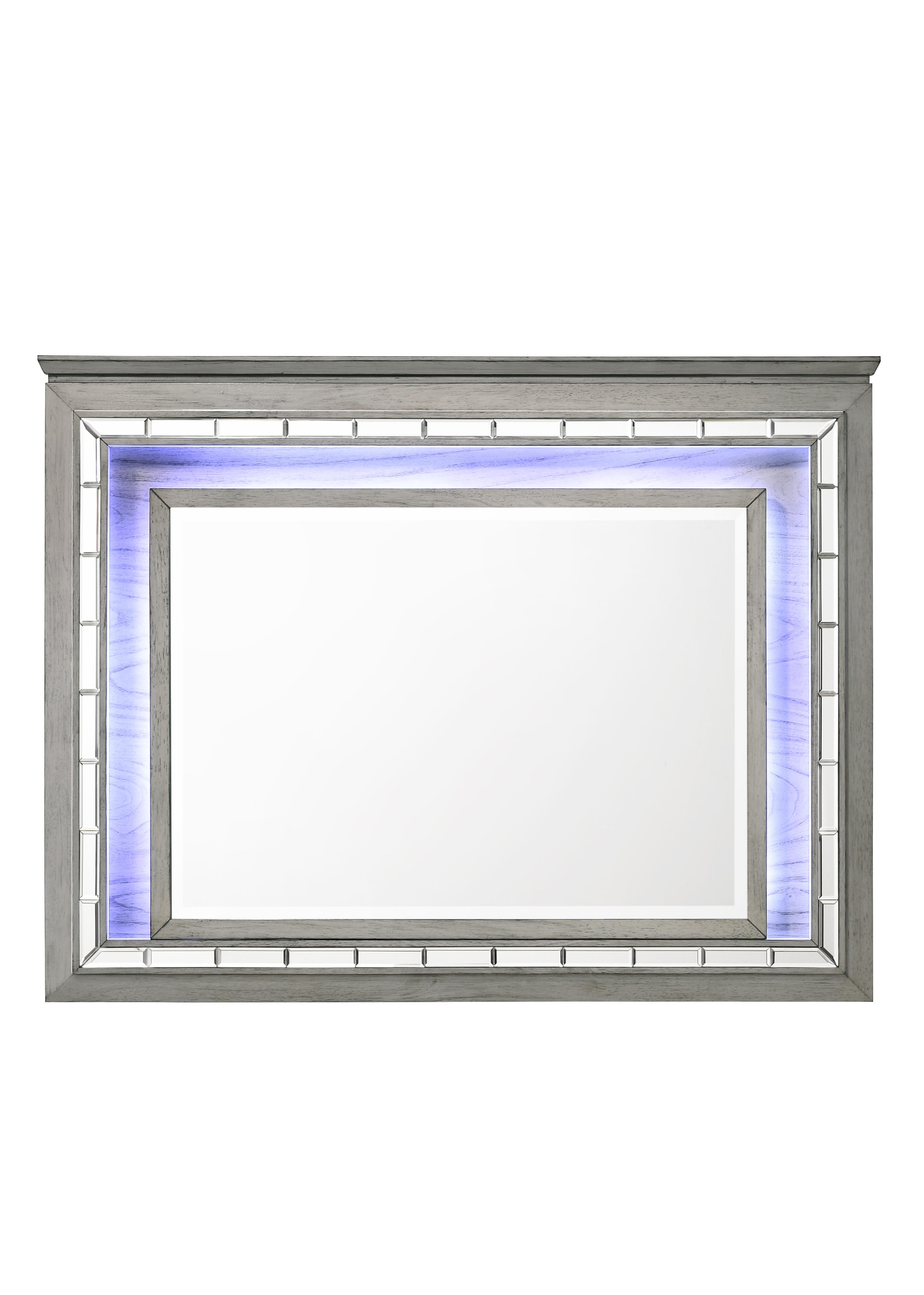 Antares Light Gray Oak Mirror (LED) - Ideal Furniture (Fresno,CA)