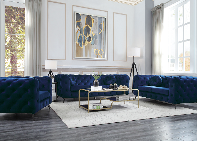 Atronia Blue Fabric Sofa - Ideal Furniture (Fresno,CA)