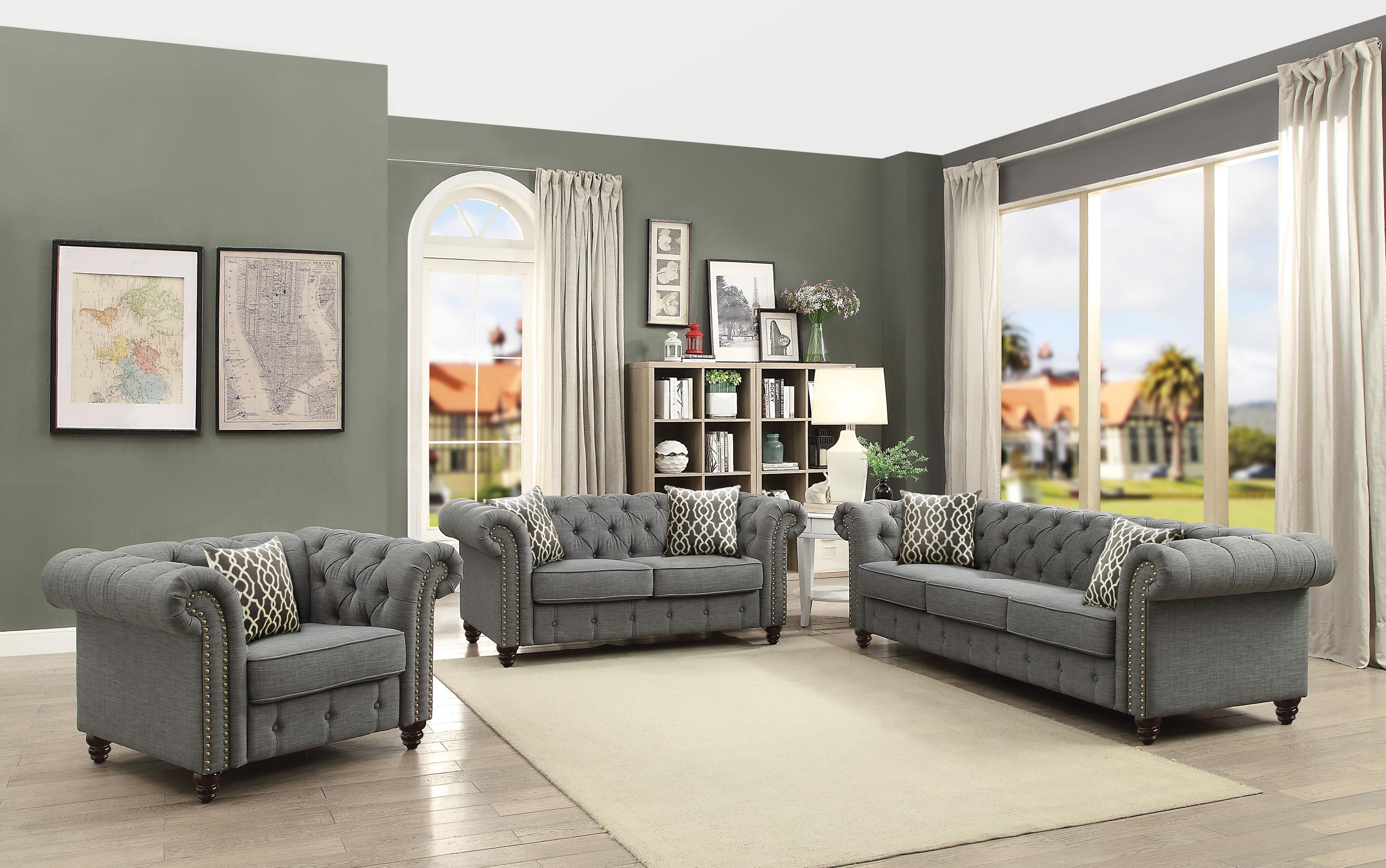Aurelia Gray Linen Sofa w/2 Pillows - Ideal Furniture (Fresno,CA)
