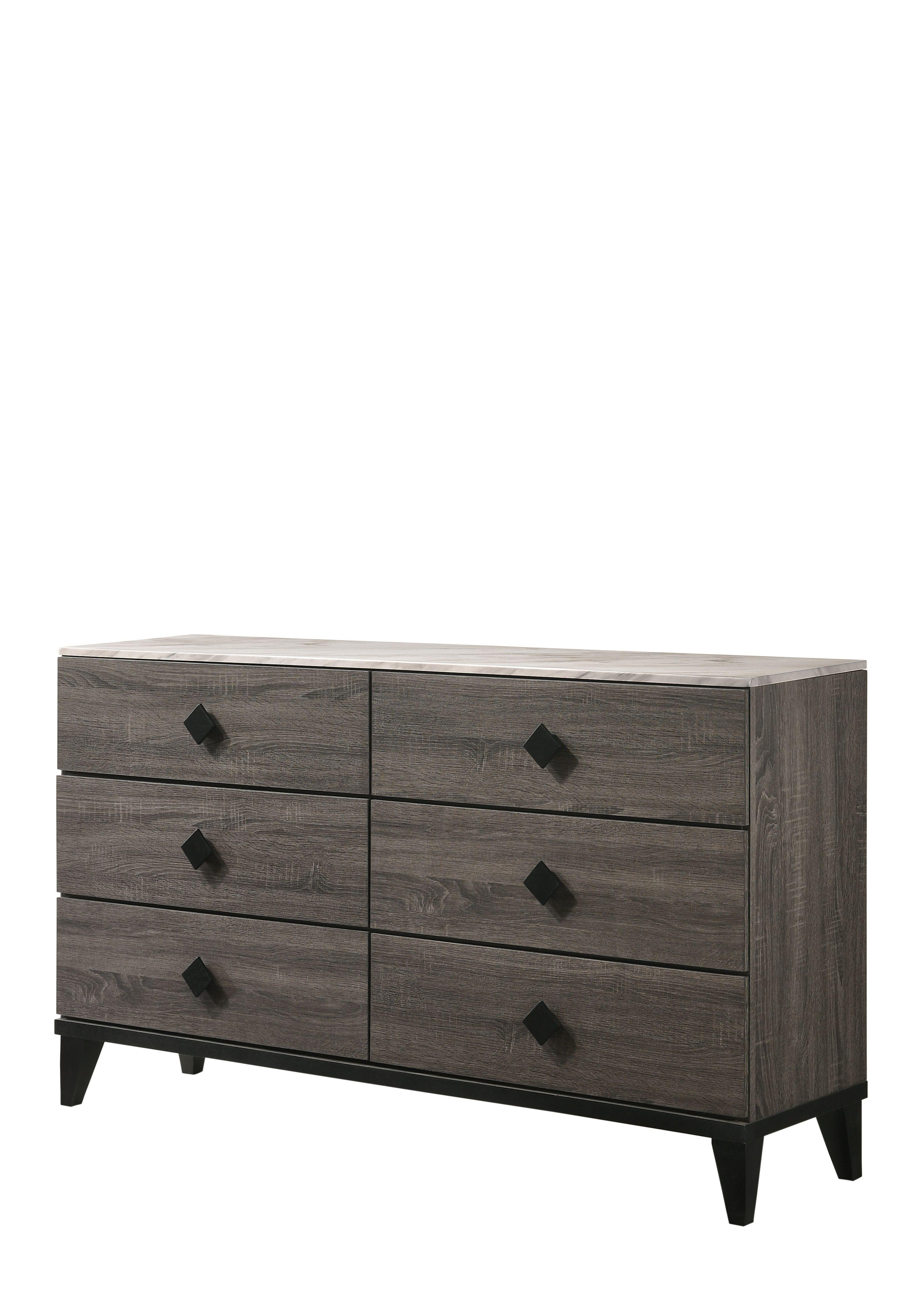 Avantika Faux Marble & Rustic Gray Oak Dresser - Ideal Furniture (Fresno,CA)