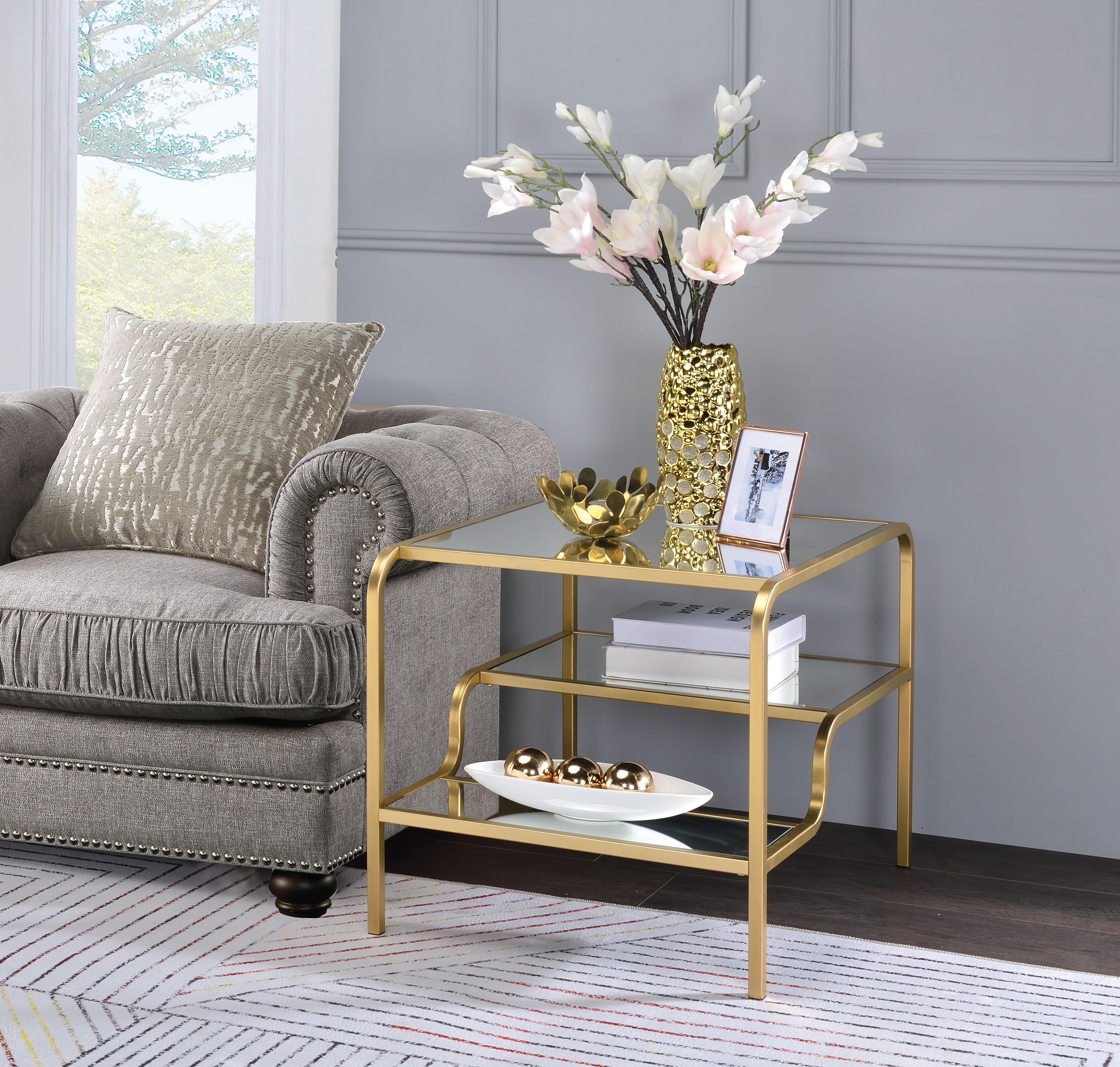 Astrid Gold & Mirror End Table - Ideal Furniture (Fresno,CA)
