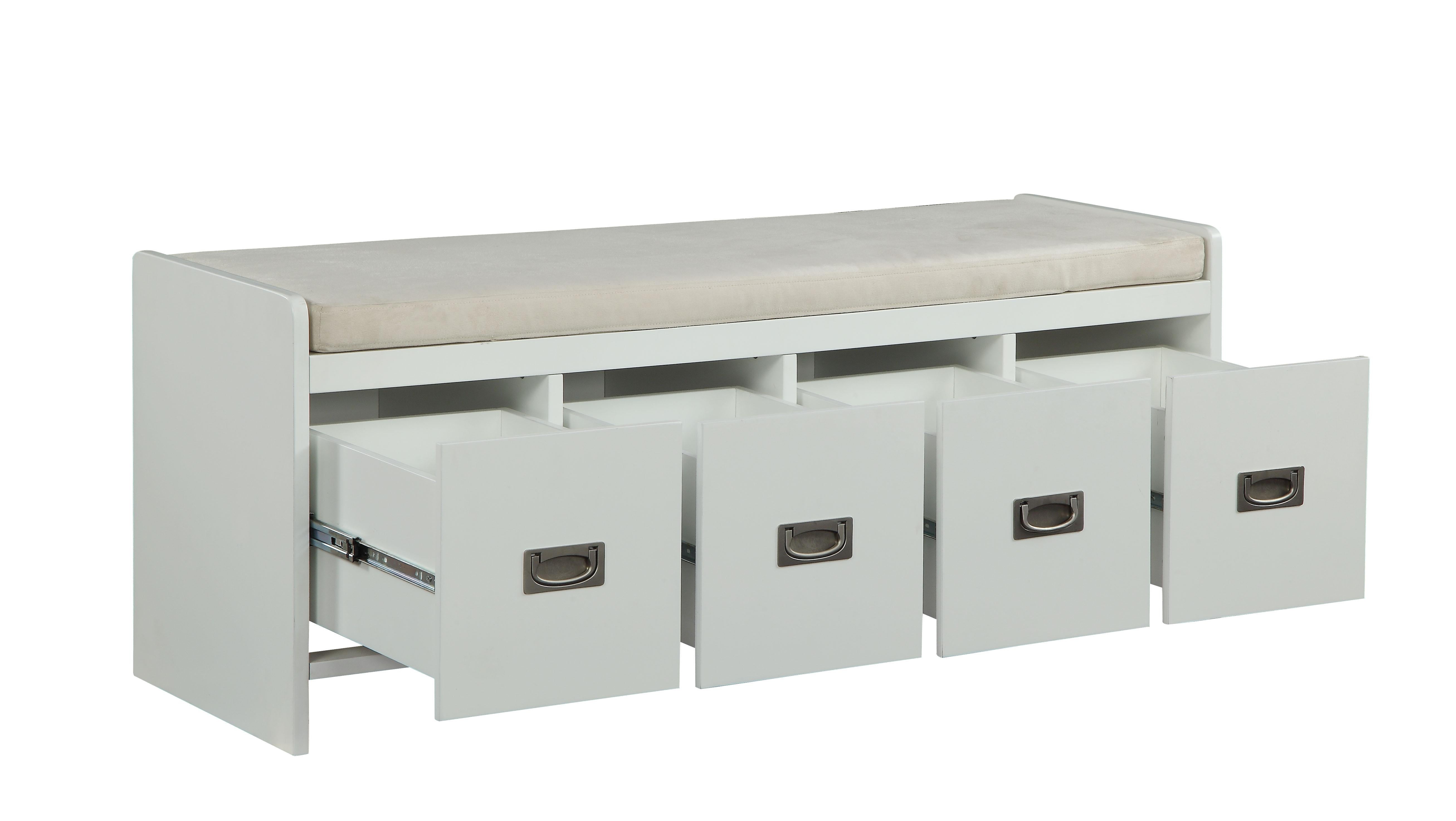 Berci Beige Fabric & White Bench w/Storage - Ideal Furniture (Fresno,CA)