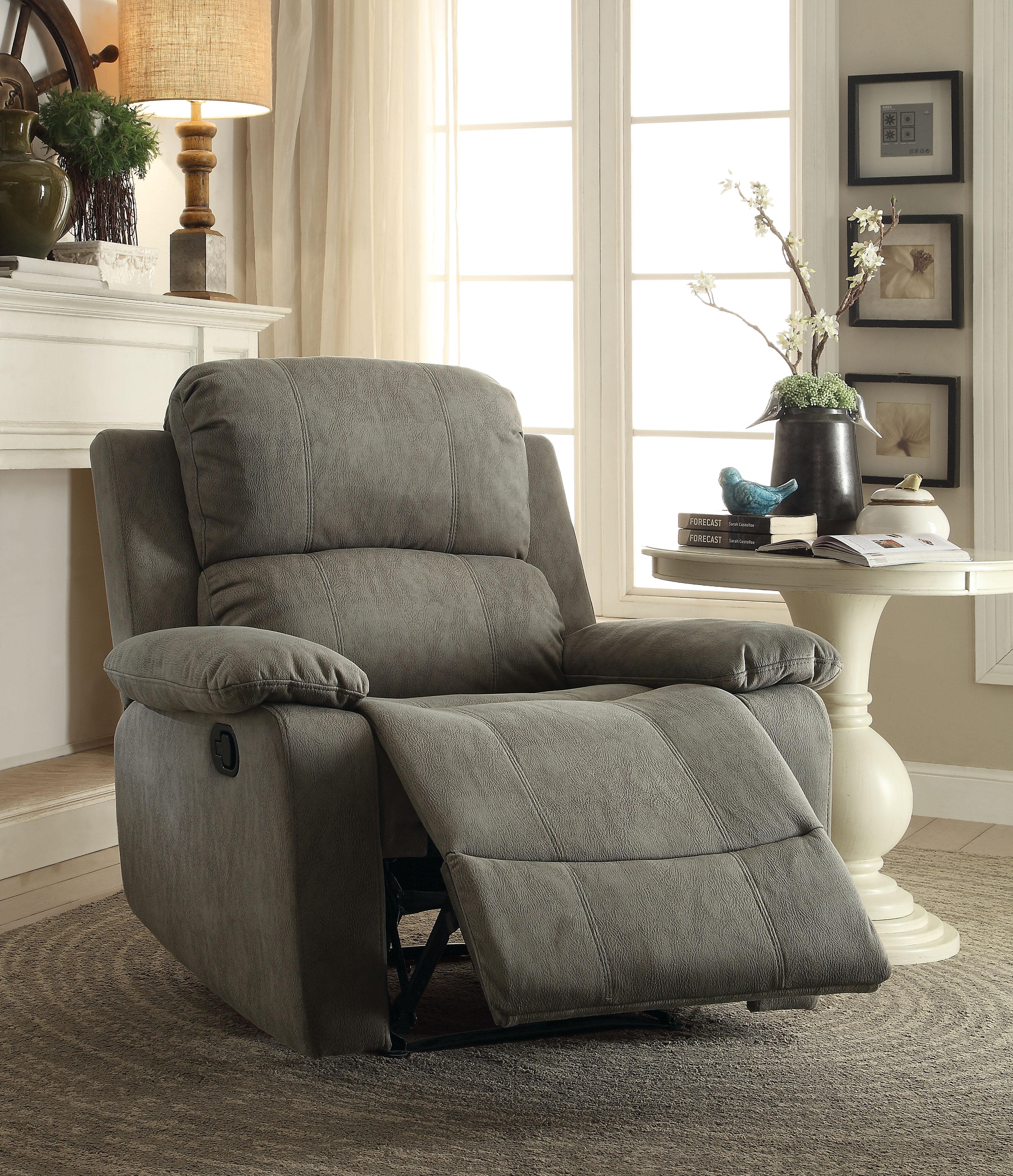 Bina Gray Polished Microfiber Recliner (Motion) - Ideal Furniture (Fresno,CA)