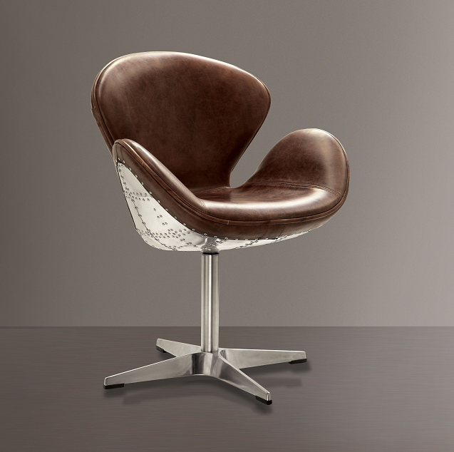 Brancaster Retro Brown Top Grain Leather & Aluminum Accent Chair (1Pc) - Ideal Furniture (Fresno,CA)