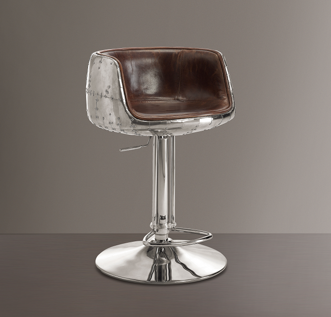 Brancaster Vintage Brown Top Grain Leather & Aluminum Adjustable Stool (1Pc) - Ideal Furniture (Fresno,CA)