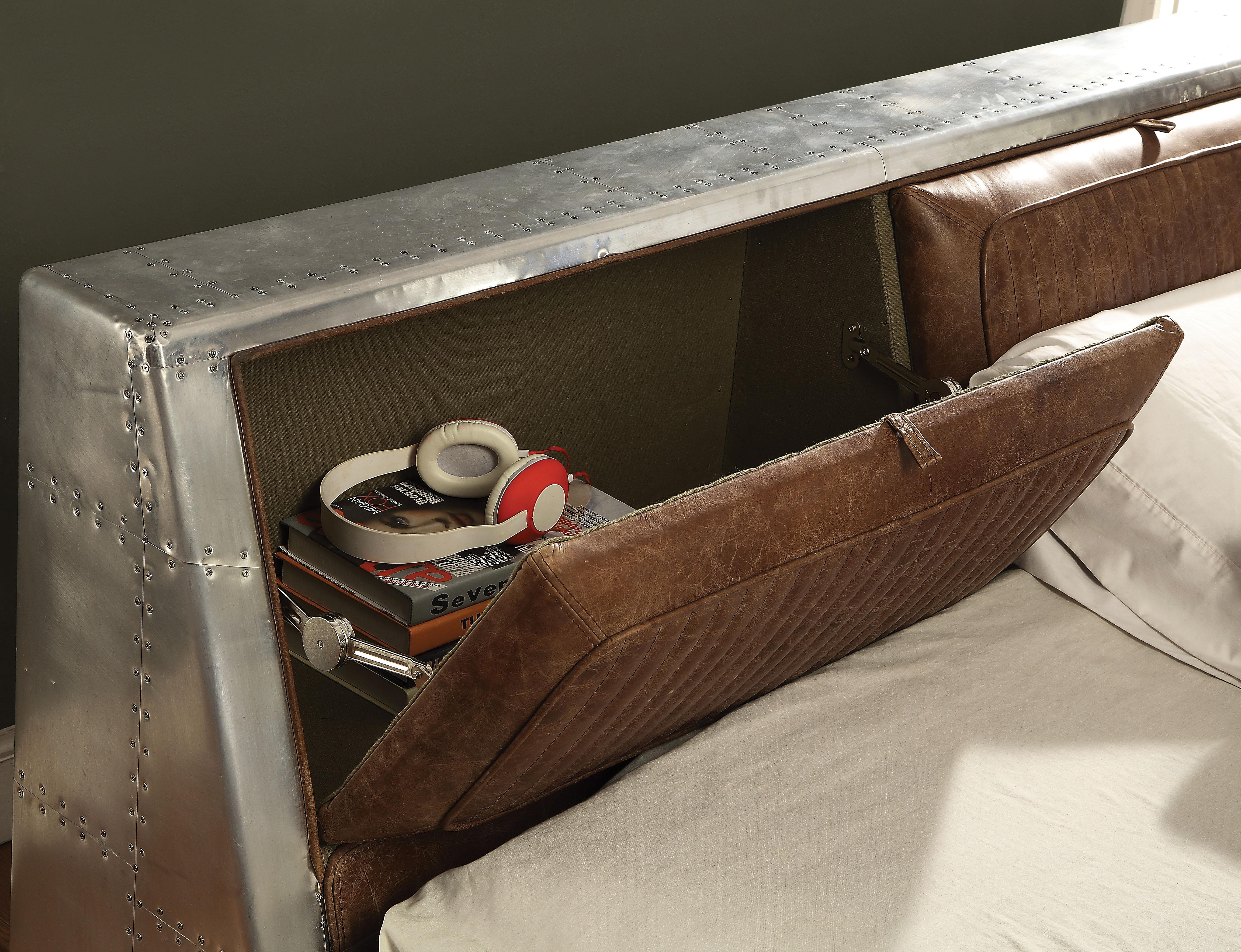 Brancaster Retro Brown Top Grain Leather & Aluminum Queen Bed - Ideal Furniture (Fresno,CA)